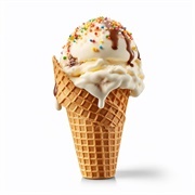 Vanilla Ice Cream Cone With Chocolate Syrup, and Sprinkles