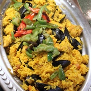 Paella With Shrimp, Mussels, and Chicken