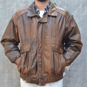 Brown Leather Bomber Jacket