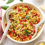 Corn, Pepper, Tomato Sauce, and Muffuletta Salad
