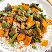 Eggplant and Sweet Potato Red Thai Curry