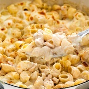 Macaroni Alfredo With Meatballs and Mushrooms