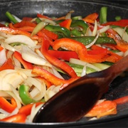 Fried Red & Green Bell Peppers With Onions