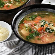 Chicken Soup With Rice, Carrots, and Kale
