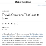 NYT 36 Questions to Fall in Love