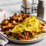 Western Omelette With Bell Pepper, Onion, Ham, and Cheese