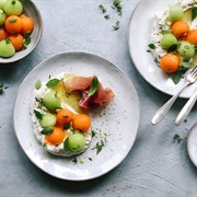 Melon Salad With Cured Ham and Ricotta