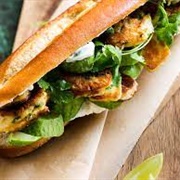 Grilled Halloumi, Pesto and Sundried Tomato Baguette