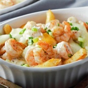 Shrimp With Regular Fries, Curly Fries, and Potato Skins
