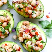 Avocado Stuffed With Mediterranean Orzo Salad