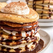 Raspberry Tiramisu Pancakes