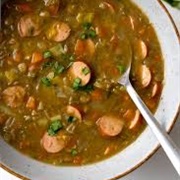 Homemade Lentil, Bacon and Frankfurter Soup
