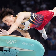 Sugino Takaaki of Japan Completes the Vault at the 2024 Paris Olympics