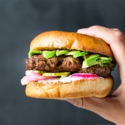 Lamb Burger With Red Onion and Mint Sauce