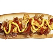 Spicy Bacon and Mustard Cheddarwurst Hot Dog