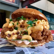 Macaroni and Cheese Fried Chicken Sandwich