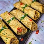 Scrambled Egg Hungarian Pepper Cured Pork Naan Wrap