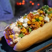 Chipotle Barbecue Pork and Street Corn Hot Dog