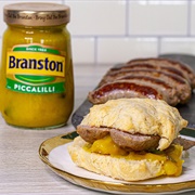 Sausage Sandwich With Piccalilli