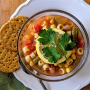 Vegetable Noodle Soup With Crackers