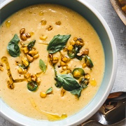 Potato, Cauliflower, Corn, and Mint Soup