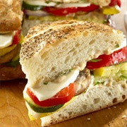 Roasted Vegetable, Mozzarella & Pesto Focaccia Sandwich