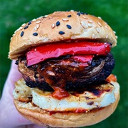 Halloumi Burger With Grilled Red Pepper and Mushroom