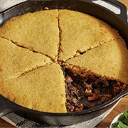Chili, Black Bean, and Cornbread Skillet Pie