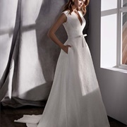 Wedding Gown With Same-Color Fabric Belt