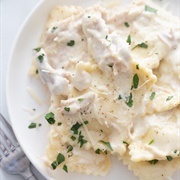 Spicy Ravioli Alfredo With Shrimp and Mushrooms