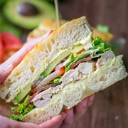 Chicken, Bacon & Avocado Caesar Focaccia Sandwich