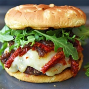 Seitan, Brie, Caramelised Onion Jam Burger