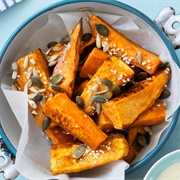 Roasted Pumpkin Seed Sweet Potato Wedges