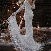 Wedding Dress With Fringed Hem