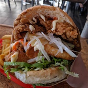 Hash Brown Patty and Fried Chicken Sandwich