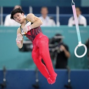 Wataru Tanigawa of Japan Completing the Men's Rings at the 2024 Paris Olympics