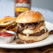 Double Cheeseburger With Grilled Onion and Mushrooms