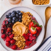 Acai With Strawberries, Peanut Butter and Granola