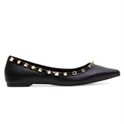 Black Toe Studded Black Flats