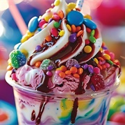 Sundae With Rainbow Whipped Cream
