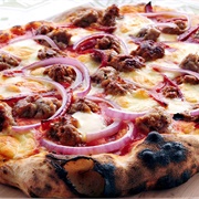 Pepperoni and Red Onion Pizza