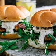 Arugula Wreath and Fried Chicken Sandwich