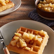 Sourdough Waffle With Caramelized Pears and Maple Syrup