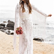 Fringed Sleeve Wedding Dress