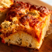 Focaccia Cheese on Toast With Ajvar