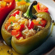 Stuffed Green Bell Pepper With Rice and Tomato