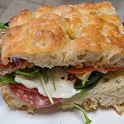 Salami, Mozzarella & Rocket Focaccia Sandwich