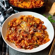 Ravioli Bolognese With Sausages and Onions
