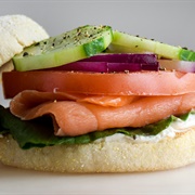 Cream Cheese, Red Onion, and Smoked Salmon Sandwich