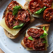Sundried Tomato, Danish Blue Cheese, and Mixed Green Open-Faced Sandwich